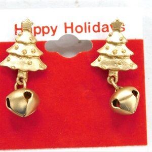 Set of 2 Christmas Tree Earrings with Jingle Bell Pierced NWT